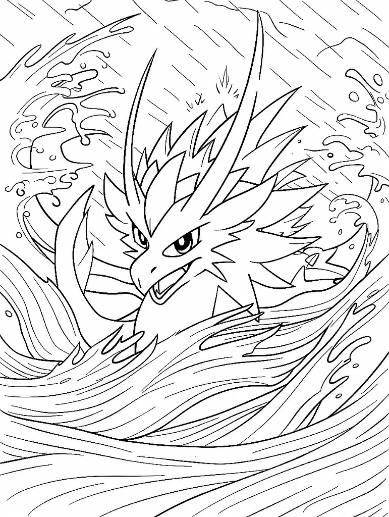 Fierce Lugia in Stormy Sea Coloring Page