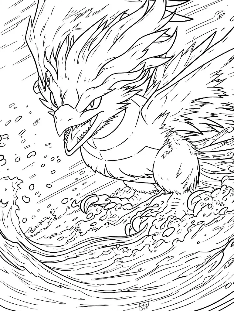 Fierce Lugia in Stormy Sea Coloring Page 3