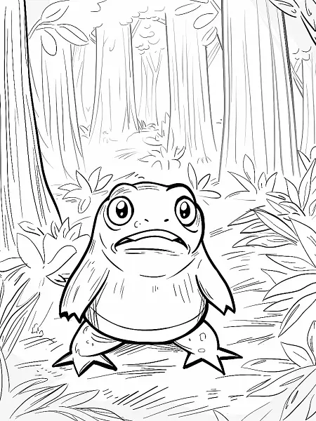 Surprised Slowpoke in Forest Coloring Page - 0