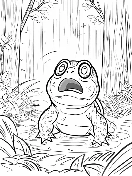 Surprised Slowpoke in Forest Coloring Page - 1