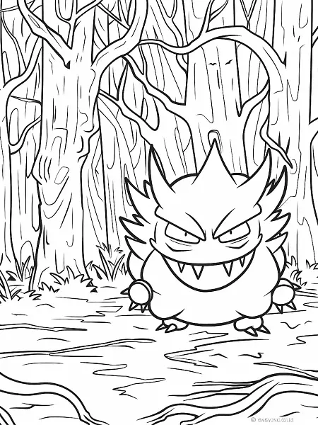 Gengar Mischievous Expression Coloring Page - 1