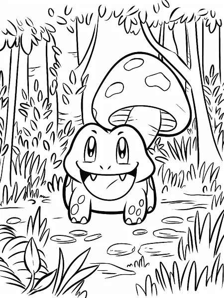 Happy Muk Pokemon in Forest Coloring Page - 1