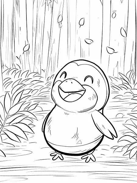 Happy Piplup Pokemon in Forest Coloring Page - 2