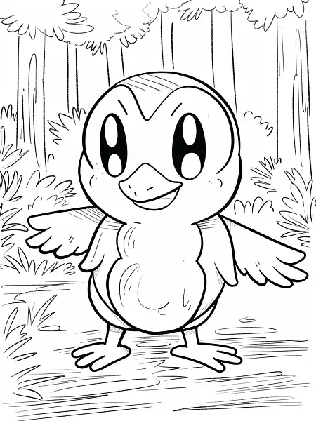 Happy Piplup Pokemon in Forest Coloring Page - 3