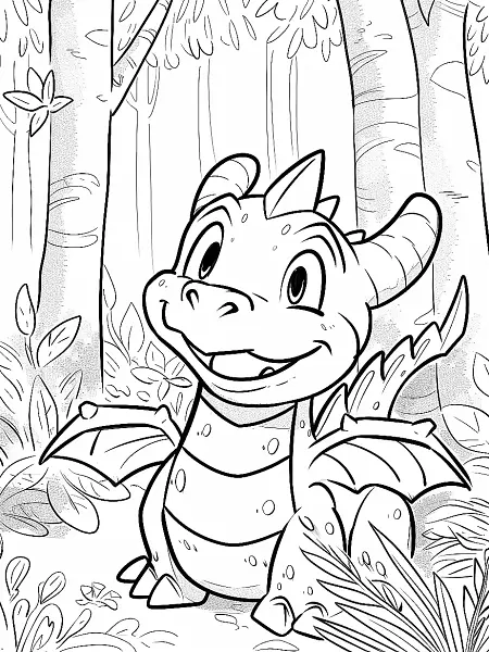 Dragonite Pokemon in a Forest - Coloring Page - 0