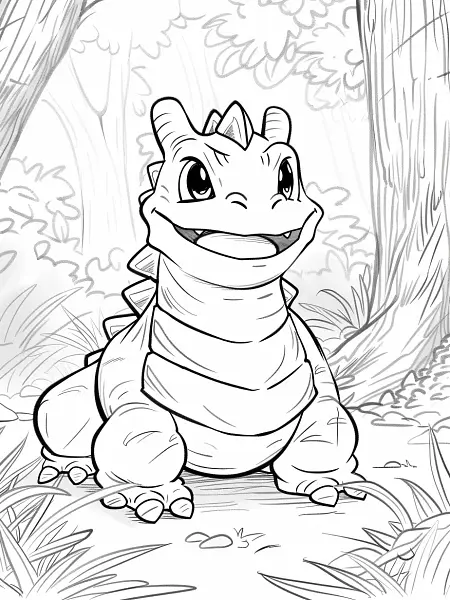 Dragonite Pokemon in a Forest - Coloring Page - 3