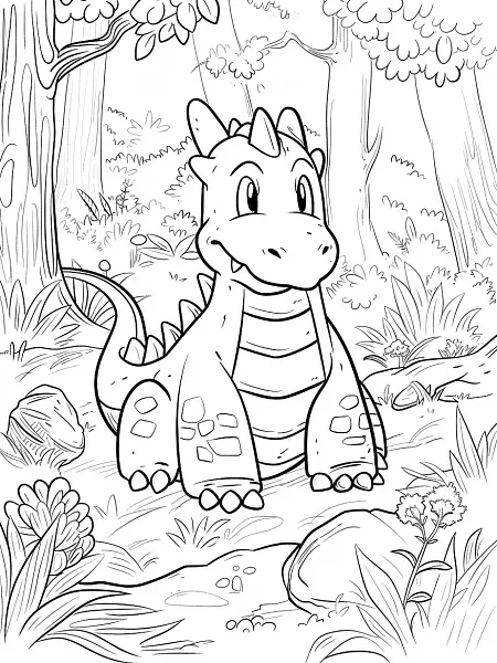 Dragonite Pokemon in a Forest - Coloring Page - 2