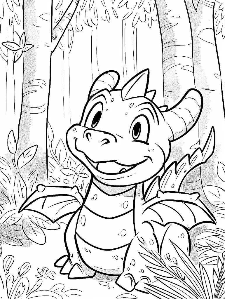 Dragonite Pokemon in a Forest - Coloring Page