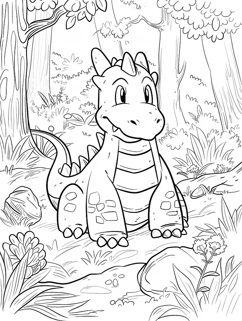 Dragonite Pokemon in a Forest - Coloring Page 3