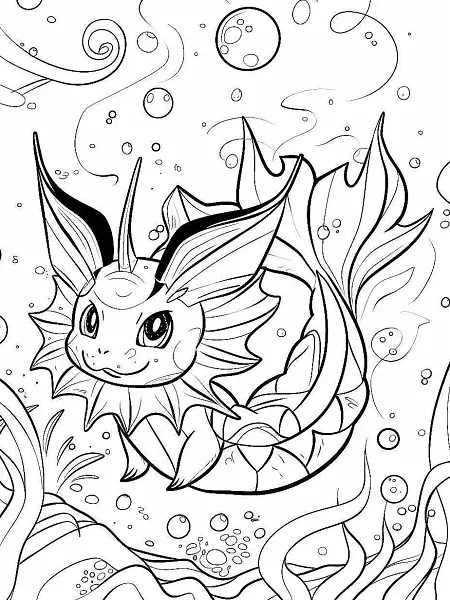 Vaporeon Pokemon, clean coloring page, black an... - 0