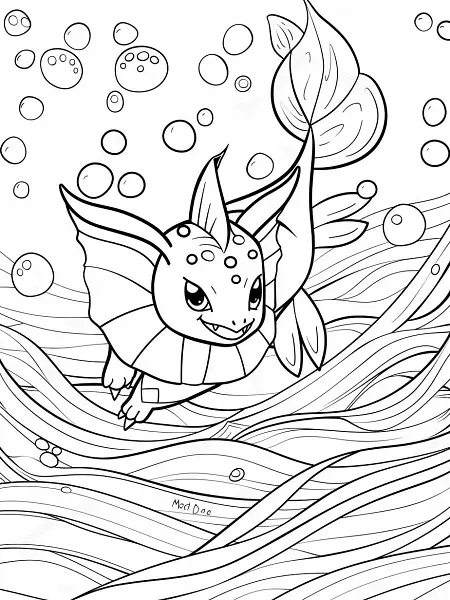 Vaporeon Pokemon, clean coloring page, black an... - 3