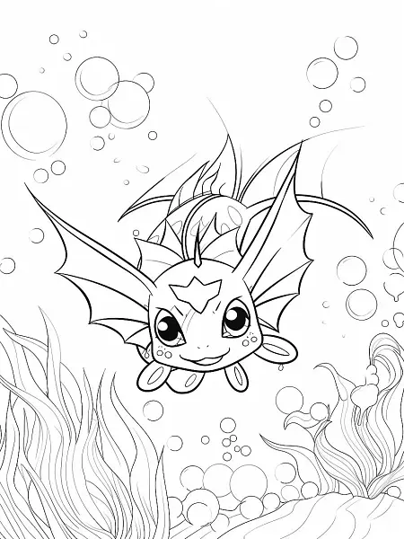 Vaporeon Pokemon, clean coloring page, black an... - 2