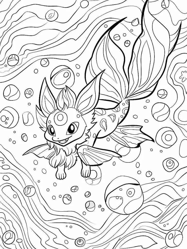 Vaporeon Pokemon, clean coloring page, black an... 2