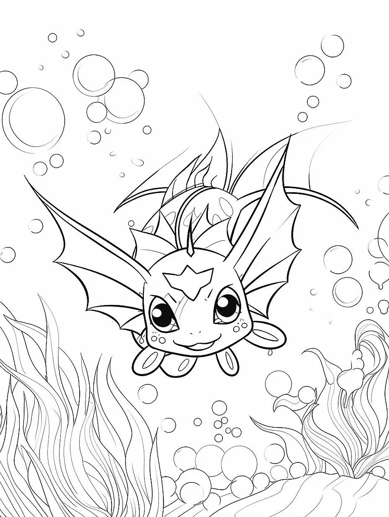 Vaporeon Pokemon, clean coloring page, black an... 3