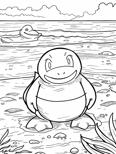 Psyduck on the Beach Coloring Page - 1