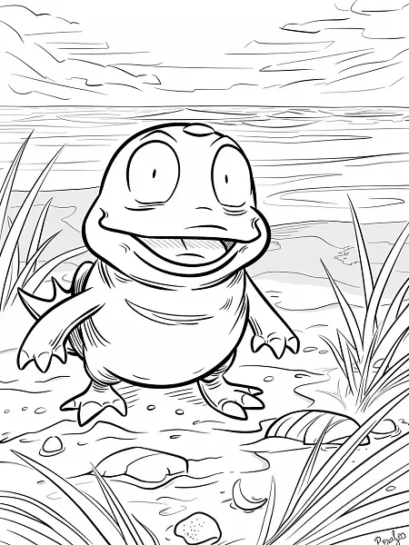 Psyduck on the Beach Coloring Page - 3