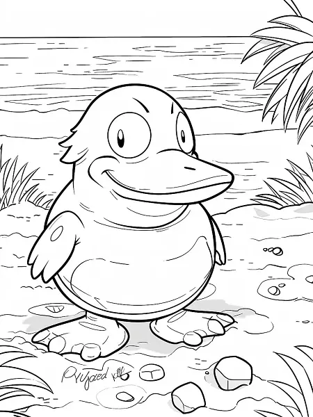 Psyduck on the Beach Coloring Page - 2