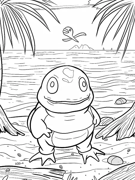 Psyduck on the Beach Coloring Page - 0