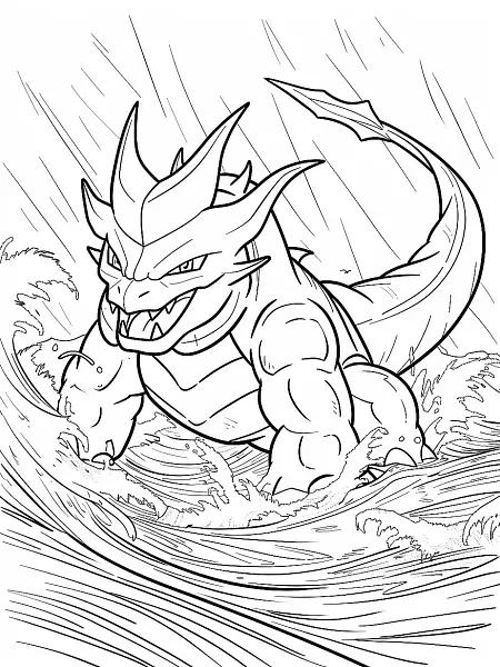 Gyarados in Stormy Sea Coloring Page - 1