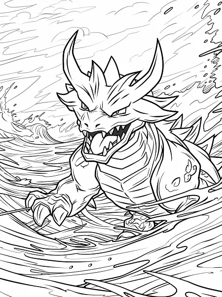 Gyarados in Stormy Sea Coloring Page - 3