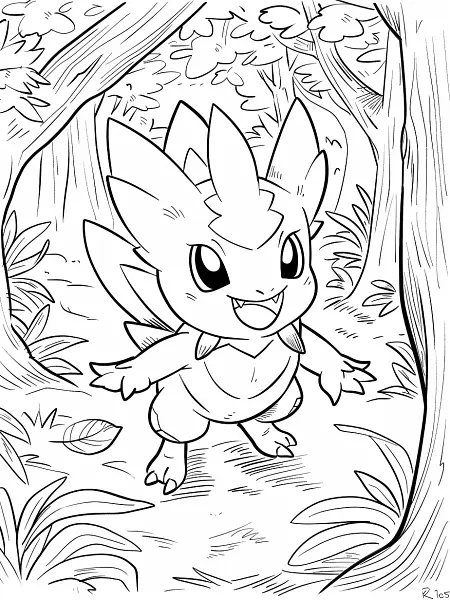 Happy Victreebel in Forest Coloring Page - 3