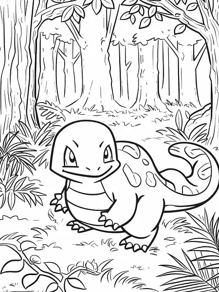 Happy Charmander in the Forest Coloring Page - 1