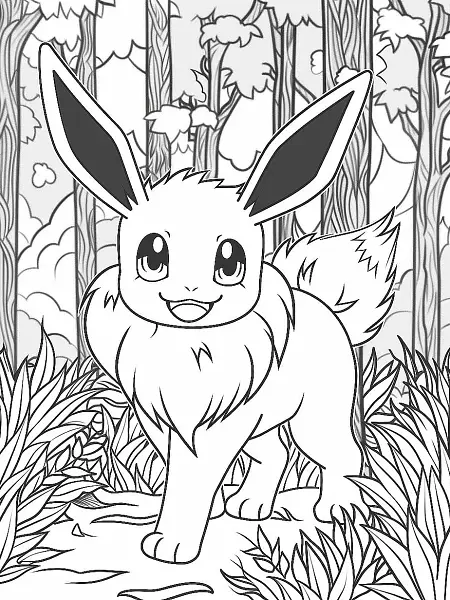 Eevee Pokemon in Forest Coloring Page