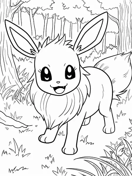 Eevee Pokemon in Forest Coloring Page - 3