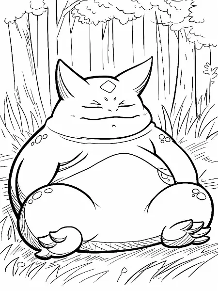 Sleepy Snorlax in Forest Coloring Page - 0