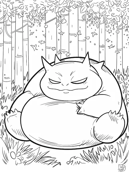 Sleepy Snorlax in Forest Coloring Page - 2