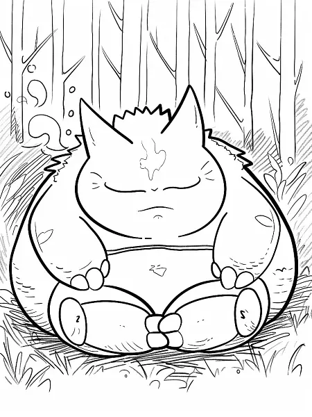 Sleepy Snorlax in Forest Coloring Page - 1