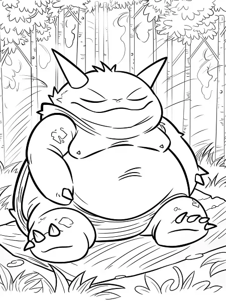 Sleepy Snorlax in Forest Coloring Page - 3