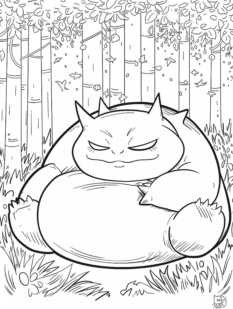 Sleepy Snorlax in Forest Coloring Page 3