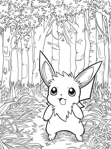 Surprised Pichu in the Forest Coloring Page - 1