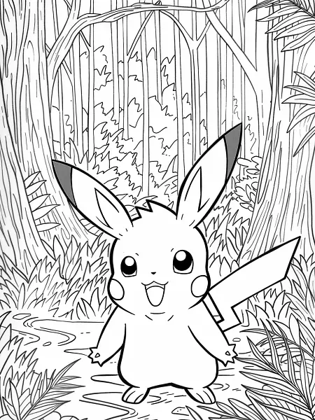 Surprised Pichu in the Forest Coloring Page - 3