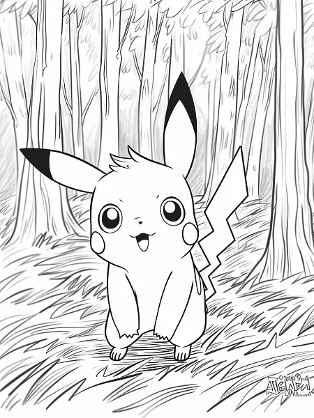 Surprised Pichu in the Forest Coloring Page - 2