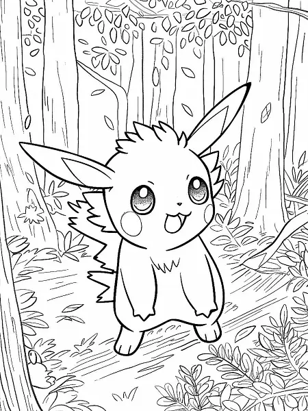 Surprised Pichu in the Forest Coloring Page - 0