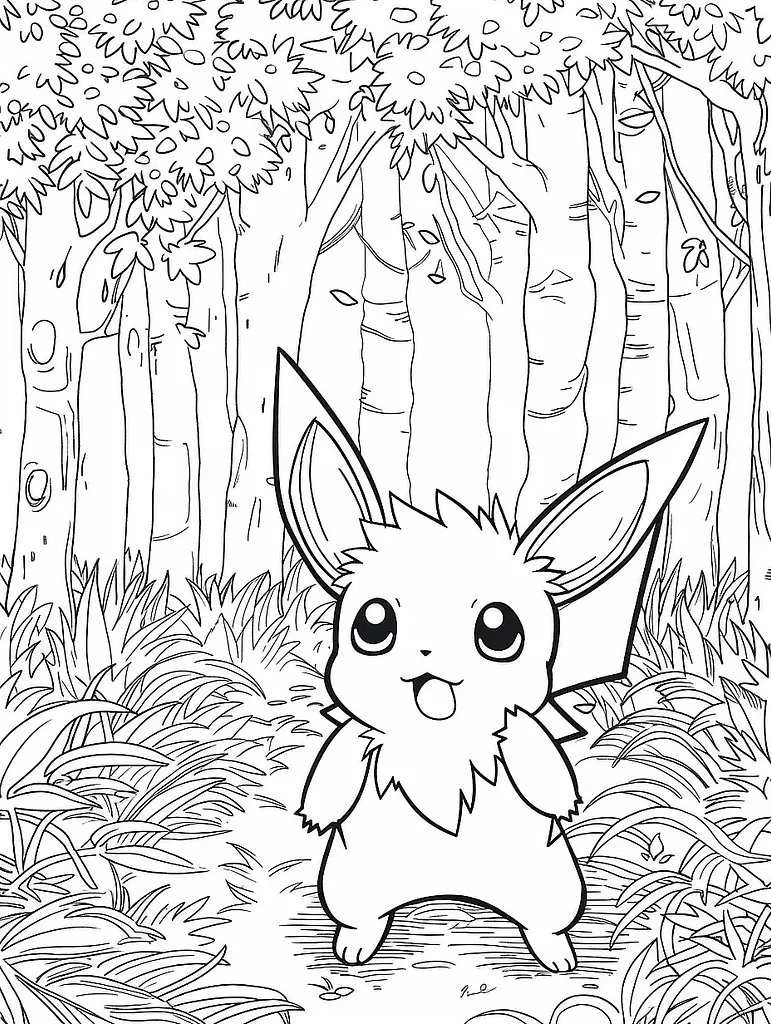 Surprised Pichu in the Forest Coloring Page 2