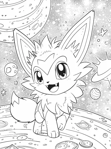 Kadabra Pokemon Coloring Page - Mischievous in Cosmic Space - 2