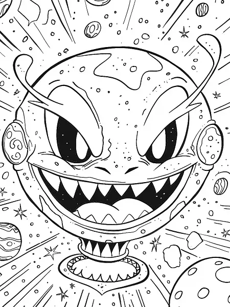 Kadabra Pokemon Coloring Page - Mischievous in Cosmic Space - 1