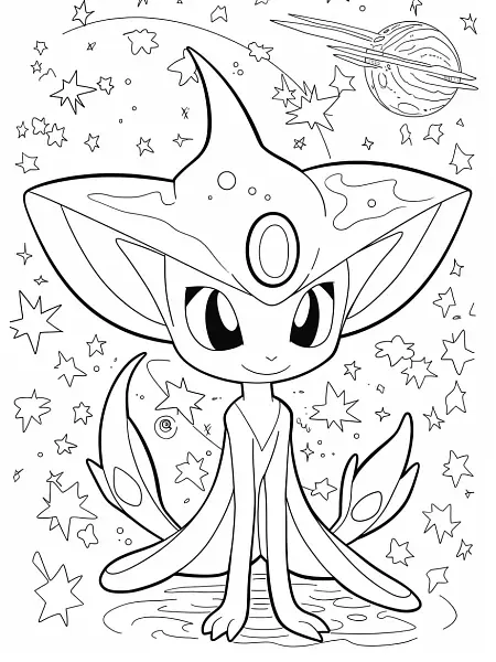 Kadabra Pokemon Coloring Page - Mischievous in Cosmic Space - 3