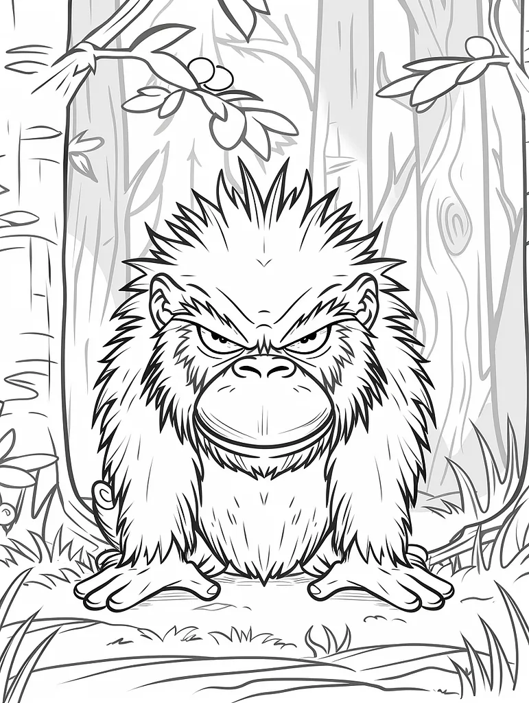 Mankey Pokemon in Forest Coloring Page 4