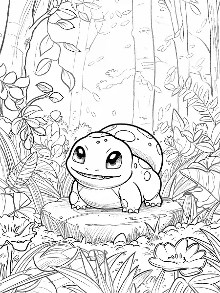 Cute Paras Pokemon in a Forest Coloring Page - 0