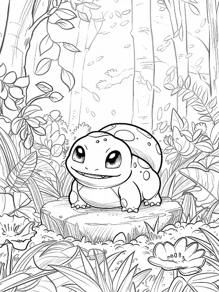 Cute Paras Pokemon in a Forest Coloring Page