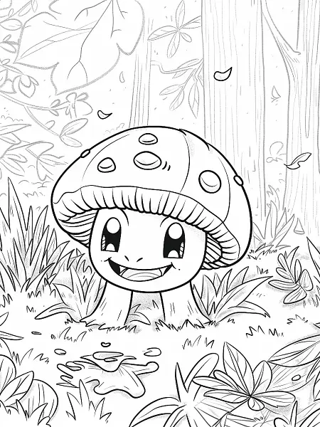 Cute Paras Pokemon in a Forest Coloring Page - 1