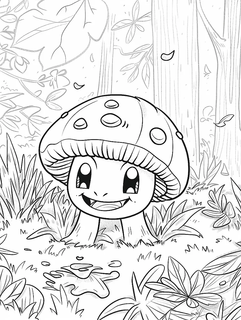 Cute Paras Pokemon in a Forest Coloring Page 2