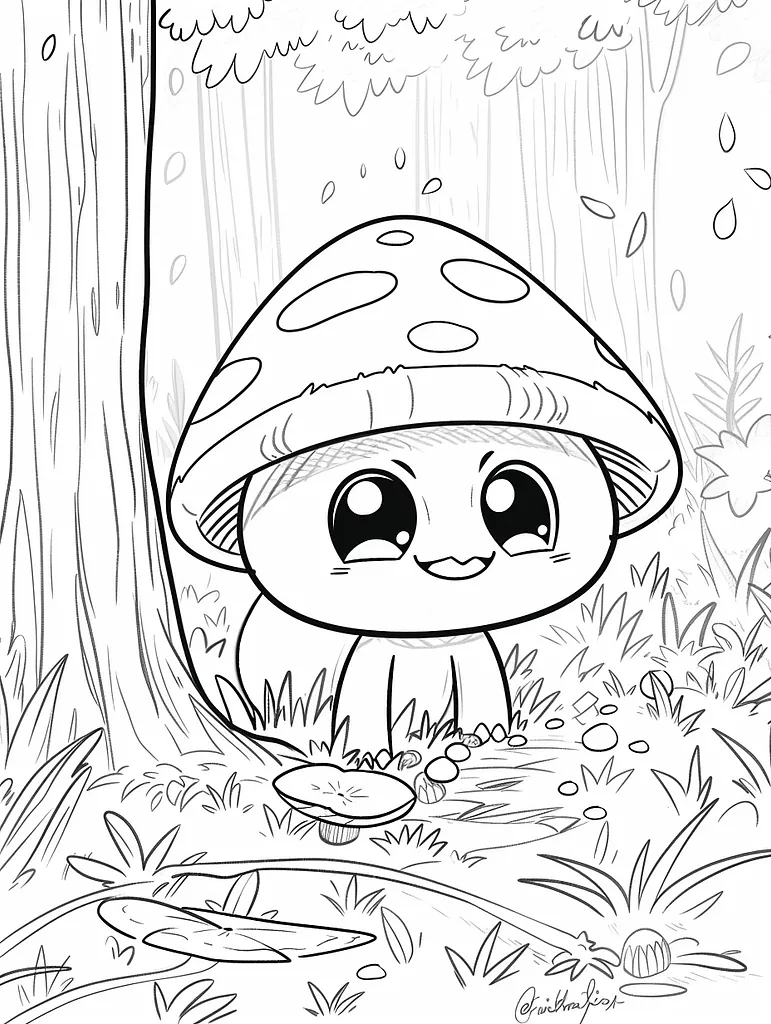 Cute Paras Pokemon in a Forest Coloring Page 4