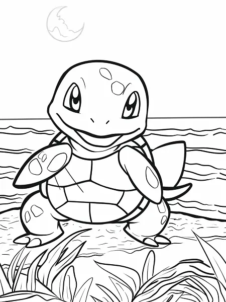 Squirtle Pokemon, happy expression, beach backg... - 3