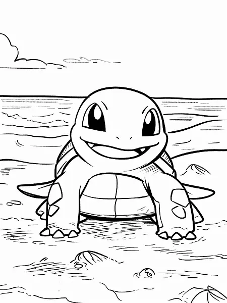 Squirtle Pokemon, happy expression, beach backg... - 1