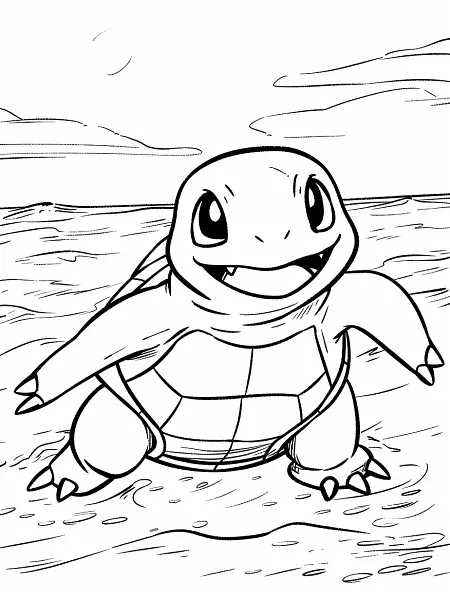 Squirtle Pokemon, happy expression, beach backg... - 2